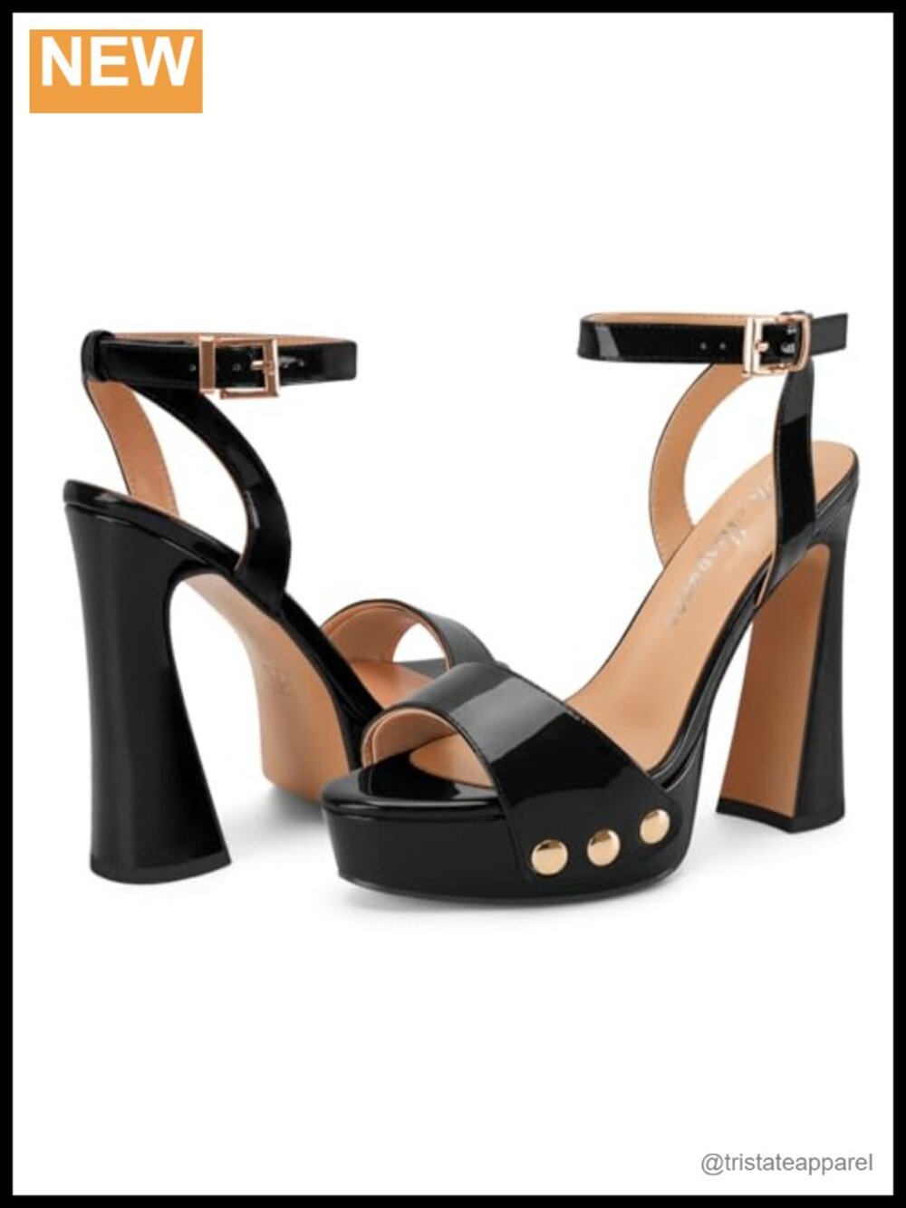 Platform Chunky Heel Sandals Ankle Strap Open Toe Faux Leather Heels